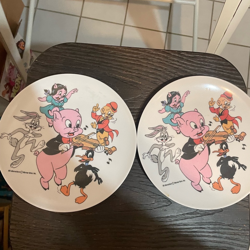 Vintage Disney Child's Porky Pig + Petunia Bugs Elmer 7" Plate & 5" Lenox